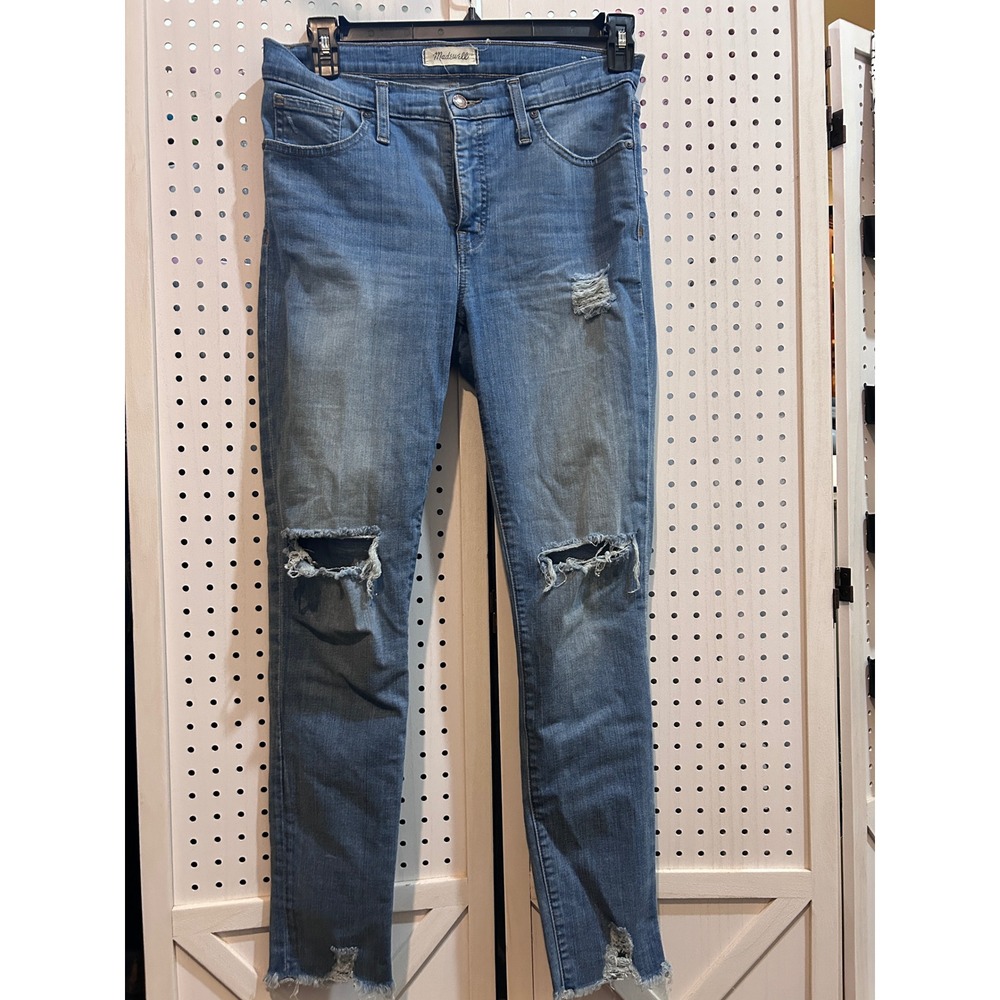 Madewell 9" High Rise Skinny Jeans Distressed Ripped Raw Hem Denim Size 29